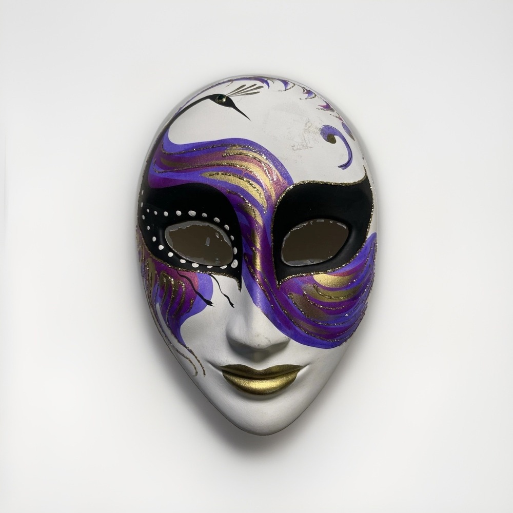 Vintage Hand Painted Porcelain Venetian Mask Wall Hanging Masquerade Mask